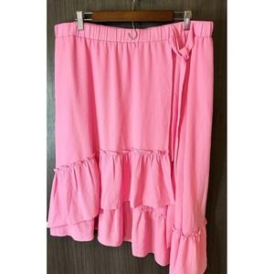Lane Bryant A-Line Skirt Women's 18/20 Pink Stretch Ruffle Hem Elastic Waist